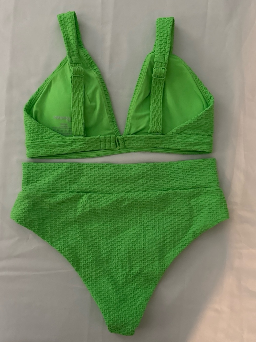 Infamous Swim Textured V-Neck High-Waist Bikini Set in Bright Green - Picture 2 of 5